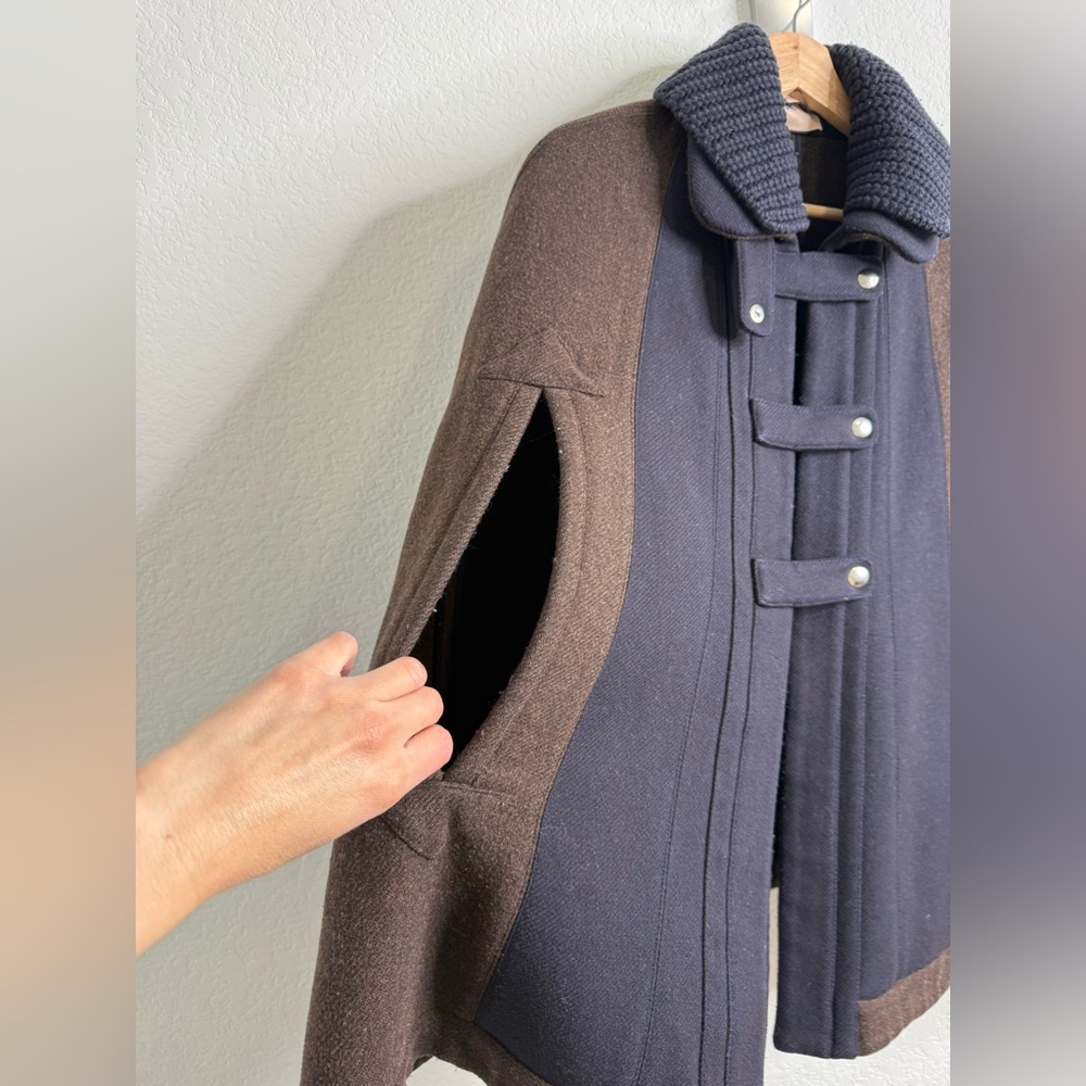 PLAN C Roll-neck Wool Cape Jacket In Brown Sz 38 = US 4 - Picture 6 of 15